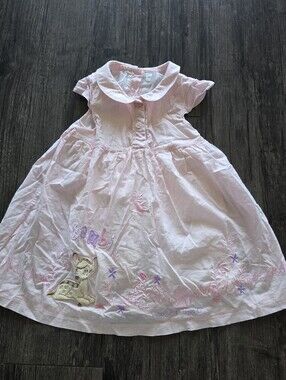 Disney Store Pink Bambi Embroidered Collared Polka Dot Dress 18 Months